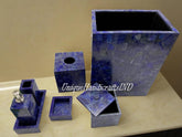 Bathroom Accessories Set, 7 Piece Lapis Lazuli Bathroom Set, Tooth Brush Holder, Soap Dispenser, Tissue Box, Bathroom Decor Unique Handicrafts IND
