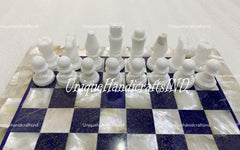 Christmas Gifts Handmade Chess Board/ Checkers Size, Chess pieces, hand carved Game board, Inlaid with Mother Of Pearls & Lapis Lazuli art Unique Handicrafts IND