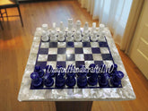 Christmas Gifts Handmade Chess Board/ Checkers Size, Chess pieces, hand carved Game board, Inlaid with Mother Of Pearls & Lapis Lazuli art Unique Handicrafts IND