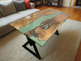 Epoxy Dining Table, Dining Room Furniture, Kitchen Table, Natural Wooden Table , Green Epoxy Resin Table, Natural Wood Furniture Unique Handicrafts IND