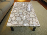 Stone Coffee table With White Salt Agate Stone Arts. Kitchen and dining table Handmade Farmhouse Dining Table Kitchen Countertops Slabs Unique Handicrafts IND
