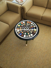 Black Marble Coffee Table Top Handmade Semi Precious Stone Mosaic Inlay Art Home Decor Collectible Furniture Gift For Her Unique Handicrafts IND