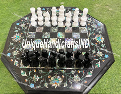 Christmas Gifts Buy Marble Chess Set With Chess pieces , Elegant Handmade Black Marble Chess Table Top Pauashell Inlay Stone Arts Gifts Unique Handicrafts IND