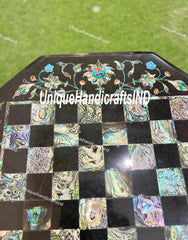 Christmas Gifts Buy Marble Chess Set With Chess pieces , Elegant Handmade Black Marble Chess Table Top Pauashell Inlay Stone Arts Gifts Unique Handicrafts IND