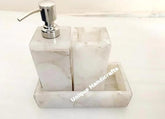 Bathroom Set in White Quartz Stone / Set of 3 Pieces for Bathroom Decoration / White Quartz Agate Made Bathroom Set for Luxury Bathroom Unique Handicrafts IND