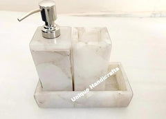 Bathroom Set in White Quartz Stone / Set of 3 Pieces for Bathroom Decoration / White Quartz Agate Made Bathroom Set for Luxury Bathroom Unique Handicrafts IND