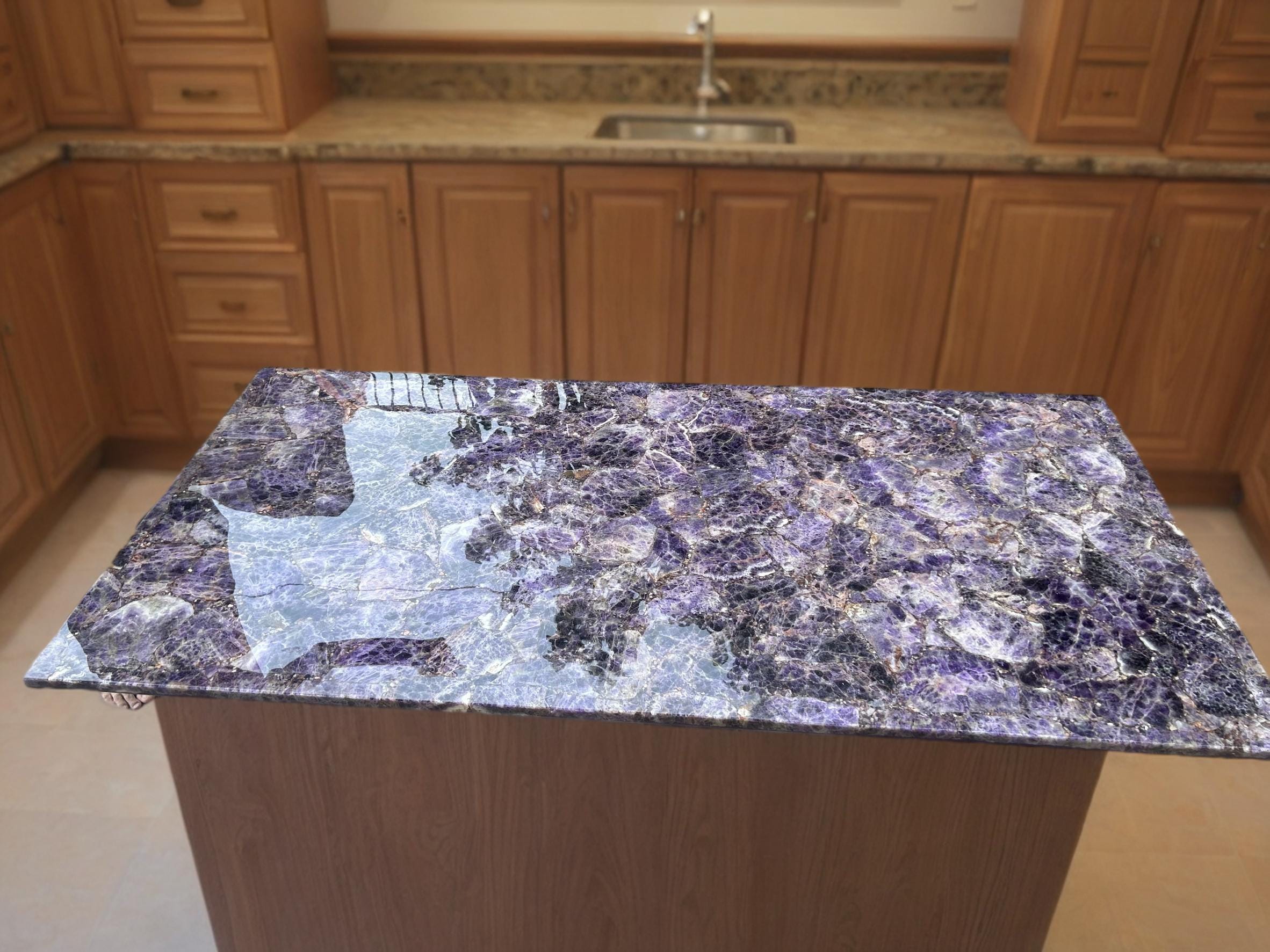 Purple Amethyst Stone Countertop Interior Furniture, Amethyst Stones Table, Agate Meeting Table, Agate Office Desk, Kitchen Counters Slab Unique Handicrafts IND