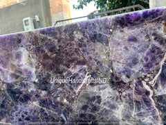 Purple Amethyst Stone Countertop Interior Furniture, Amethyst Stones Table, Agate Meeting Table, Agate Office Desk, Kitchen Counters Slab Unique Handicrafts IND