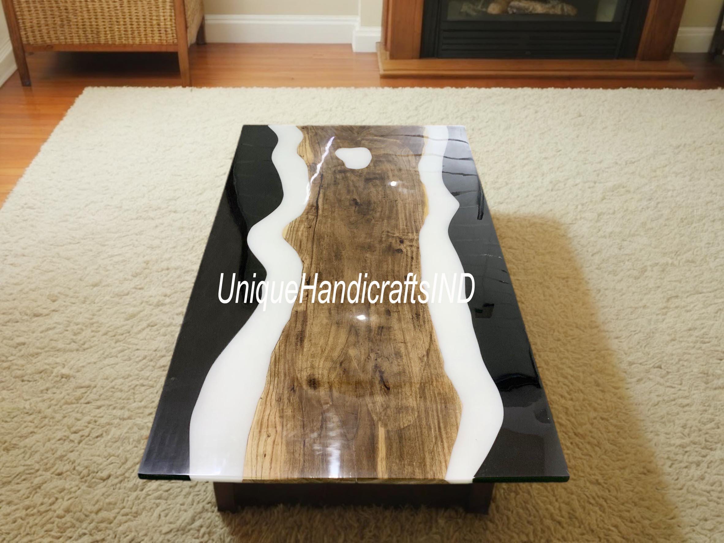 Dining Table Black,Epoxy Resin Table, Walnut Epoxy Table, Custom Live Edge Walnut Black Epoxy Dining Table, Made to Order Resin River Table Unique Handicrafts IND