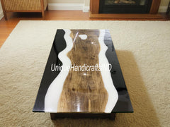 Dining Table Black,Epoxy Resin Table, Walnut Epoxy Table, Custom Live Edge Walnut Black Epoxy Dining Table, Made to Order Resin River Table Unique Handicrafts IND