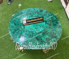 Buy Round Malachite Stone Coffee Table Top Handmade Furniture Random Gemstone Conference Meeting Desk Luxury Hallway Decors Unique Handicrafts IND