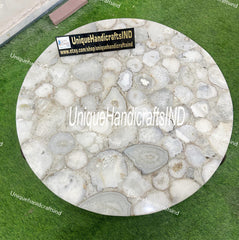 Custom made Stone Coffee table / White Quartz Stone Center Sofa Coffee Table Crystal Healing Gemstone Modern Arts Handmade Furniture Unique Handicrafts IND