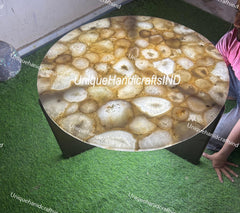 Custom Natural Round Stone Table Tops, White Round Coffee Table Top, Quartz Desk Table Home Decor, Marble Coffee Serving Board Tray Table Unique Handicrafts IND