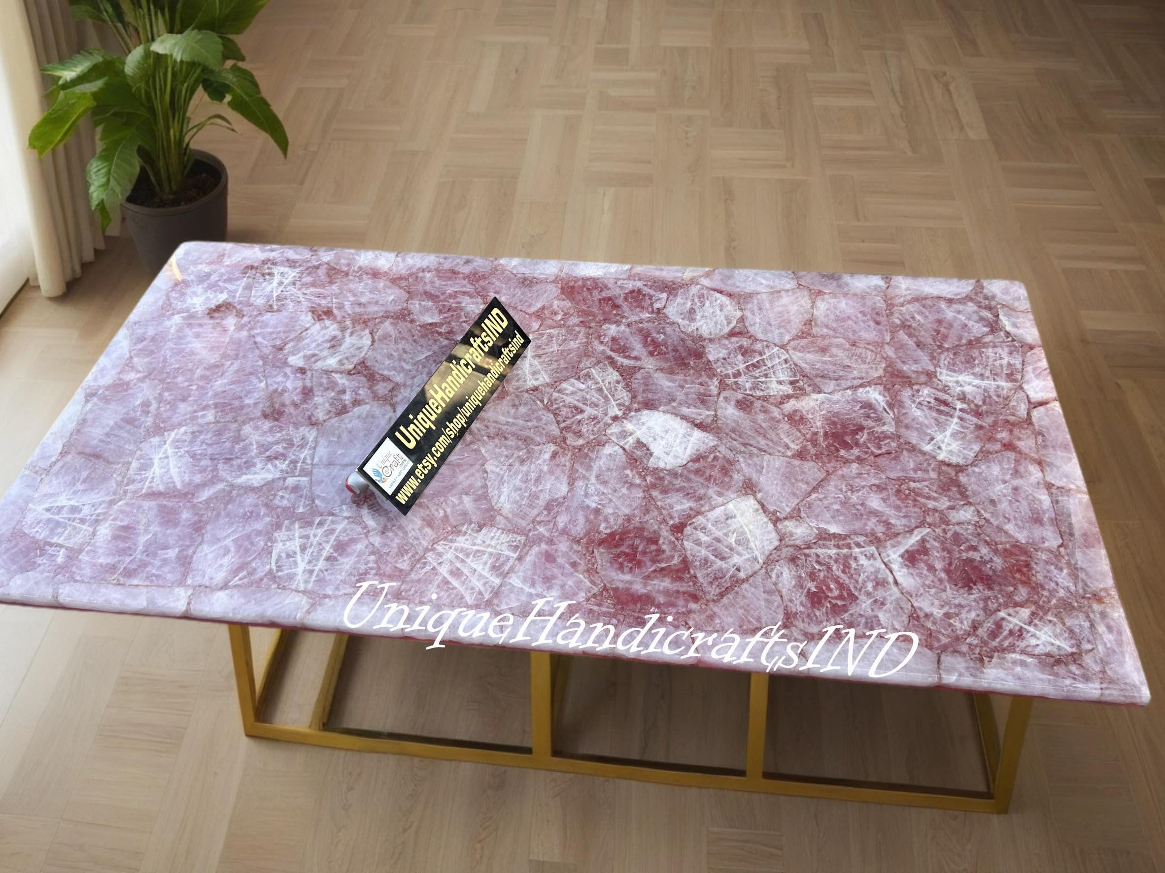 Buy Natural Pink Rose Quartz Dining Living Room Table Top / Crystal Quartz Coffee Center Table / Handmade Interior / Dining Room Furniture Unique Handicrafts IND