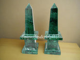 Marble Malachite Obelisk | Set Of 2 Pair | Handmade Marble Obelisk | Handmade Overlay Design Art | Showpiece Living Room Decor Unique Handicrafts IND