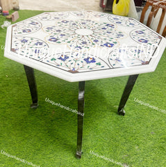 Coffee table Top in White Marble Inlay Art, Indian Taj Mahal Inlaid Art Table Top, Mughal Design Coffee Tables, White Marble Coffee Table Unique Handicrafts IND