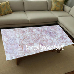 Rose Quartz Stone Coffee Table Top, Agate Center Dining Table, Stone Table Slab Décor For New Home Furniture Gift Her Unique Handicrafts IND