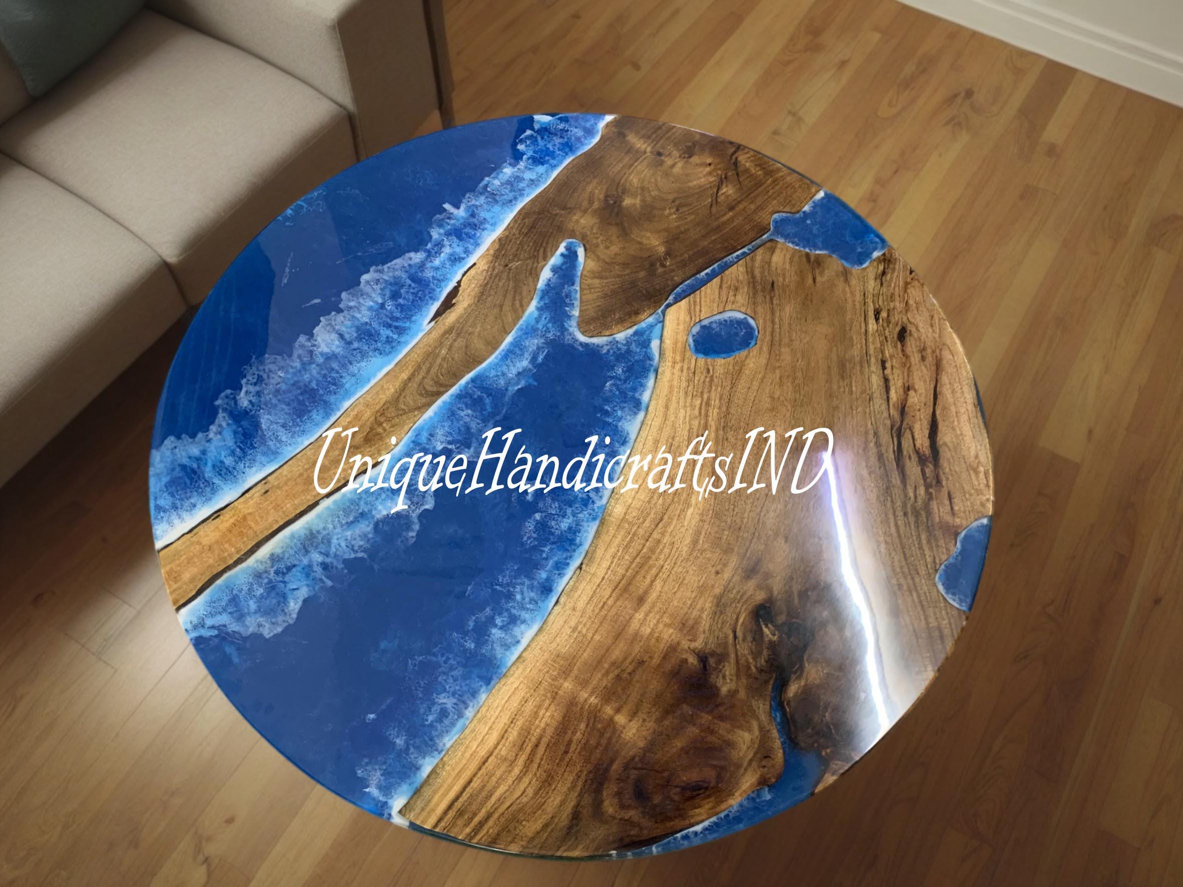 Ocean Beach Epoxy Table, Epoxy Resin Walnut Dining Table, Center Table, Farmhouse Table, River Resin Coffee Table, Round Epoxy Table Decor Unique Handicrafts IND
