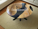 Round Table With Black Epoxy Resin Arts Handmade Beach House Decor Furniture Gift For Him / Her Unique Handicrafts IND