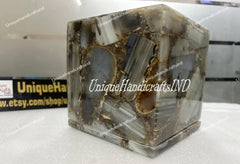 Gem Stone Tissue Box , Handcrafted Natural Marble Tissue Boxes, Natural Agate stone Tissue Box Home Decor Unique Handicrafts IND