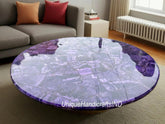 Round Amethyst Gemstone Coffee Table Top Handmade Crystal Healing Gemstone Modern Furniture Quartz Cafeteria Living Room Table Decors Unique Handicrafts IND