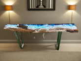 Console Table / Live Edge Epoxy Bar Table / Ocean Wave Epoxy wood Resin Table top , Console Table top in ocean wave resin Art Best Prices Unique Handicrafts IND
