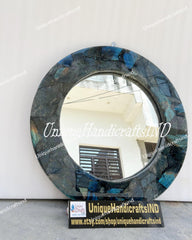 Antique Labradorite Round Wall Mirror | Wall Mirror | Mirror ( Customisable Size and Design) Unique Handicrafts IND