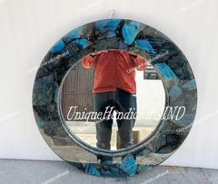 Antique Labradorite Round Wall Mirror | Wall Mirror | Mirror ( Customisable Size and Design) Unique Handicrafts IND