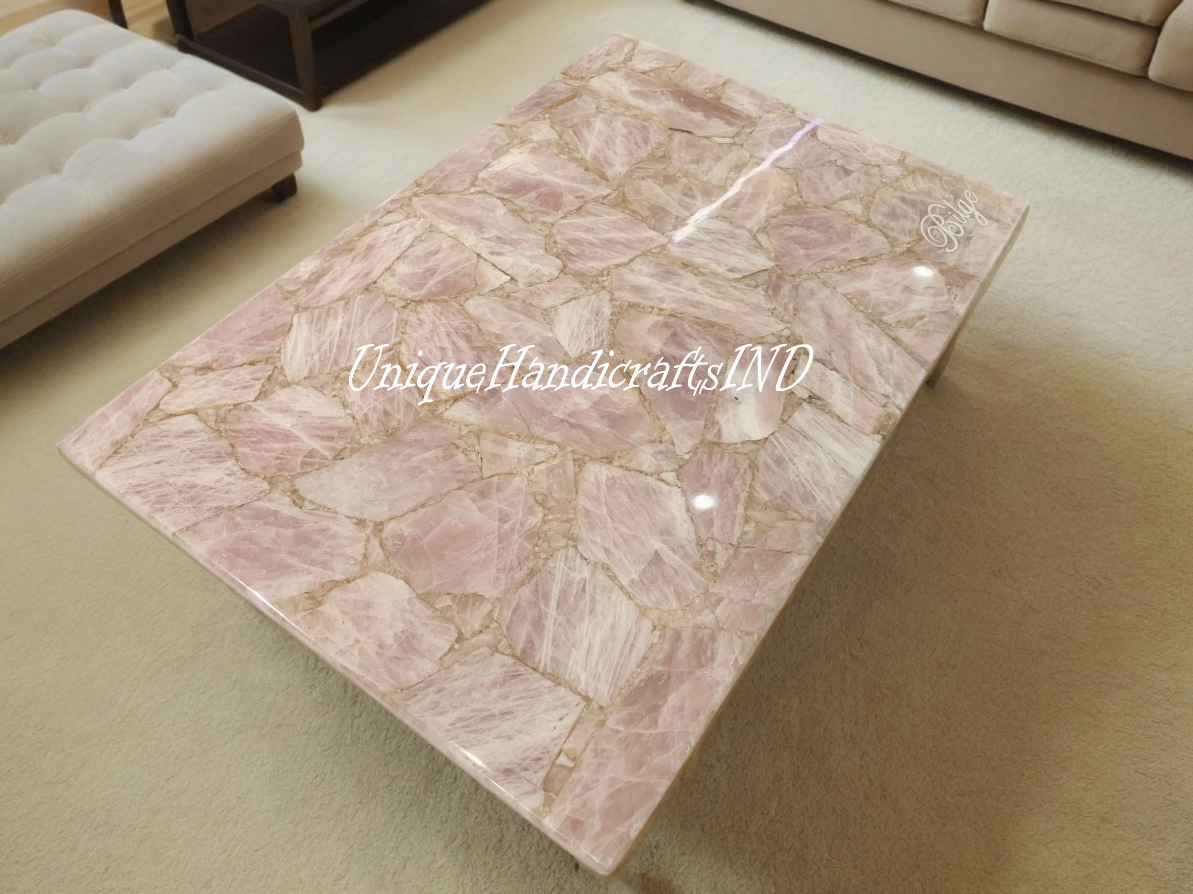 Rose Quartz Kitchen Slab Dining Table Top Office Desk Dine Hallway Furniture Countertop Confernce Meeting Housewarming Decors Unique Handicrafts IND