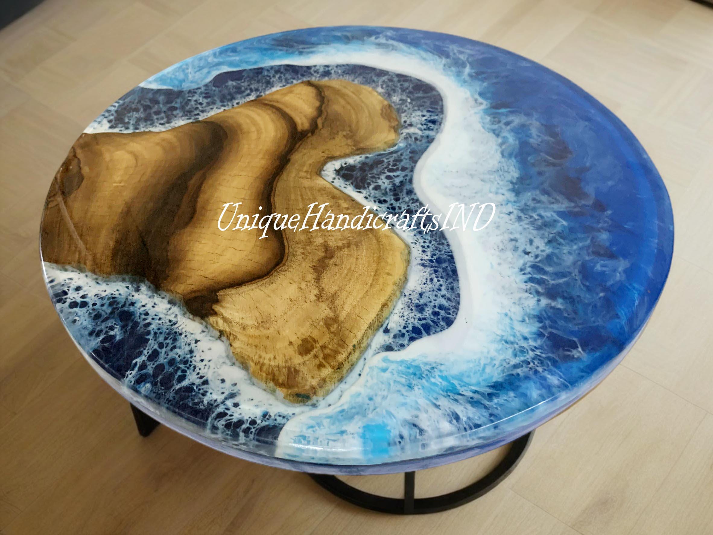 Round Epoxy Dining Table, Custom Made Table For 4, Handcrafted Round Wood and Epoxy Table, Modern Dining Table, Resin Table Unique Handicrafts IND