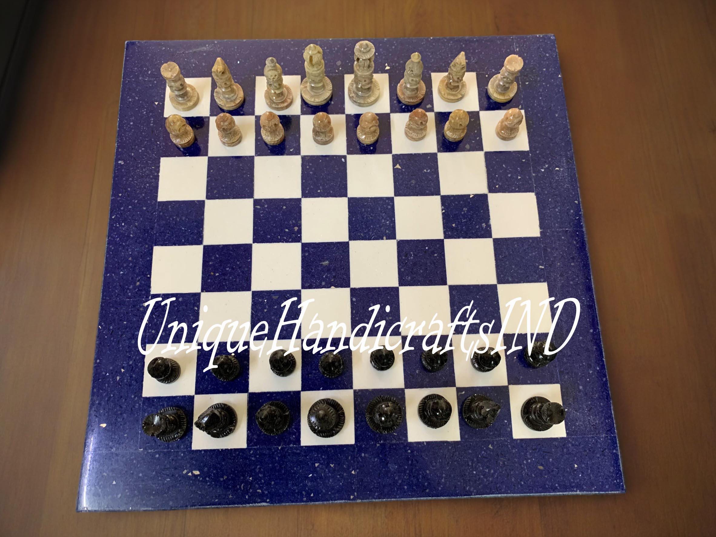 Beautiful Lapis Lazuli Chess Board With 32 Pieces, Lapis Chess Board,Lapis Lazuli Chess Board, Lapis Lazuli, Lapis Chess Christmas Gifts Unique Handicrafts IND