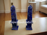 Customize Pair of 2 Monumental Marble Obelisks Lapis Lazuli Healing Metaphysical Meditation Powered Reiki Obelisk Tower For Garden Obelisks Unique Handicrafts IND