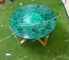 Buy Round Malachite Stone Coffee Table Top Handmade Furniture Random Gemstone Conference Meeting Desk Luxury Hallway Decors Unique Handicrafts IND