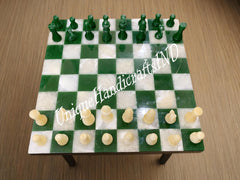 Handmade Green White Marble Chess Handicraft Item For Gift Home decor Antique Precious Items for center piece Gift for him Anniversary gift Unique Handicrafts IND