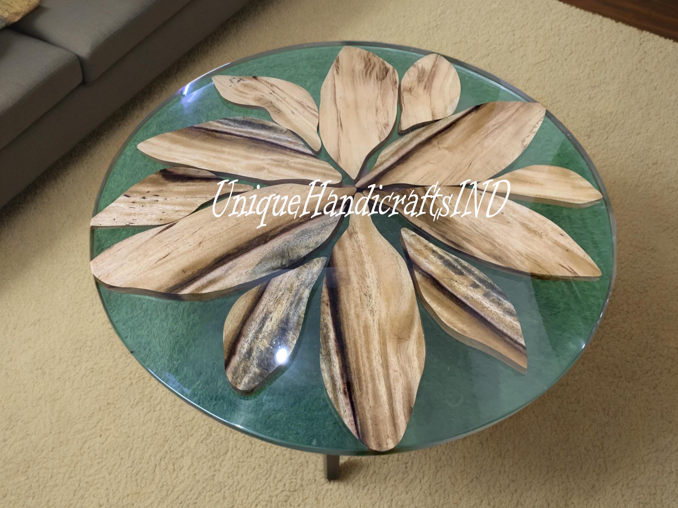 Epoxy Table, dining, sofa, Side center table top, Live Edge Walnut Table ,Custom Order, Clear Epoxy Resin River Table, round Wood 24X24"Inc Unique Handicrafts IND