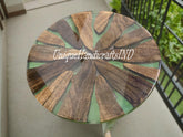Round Wood Table Top with Clear Epoxy Resin - Handmade Coffee & Dining Table, Unique Resin Furniture, Home Decor Unique Handicrafts IND