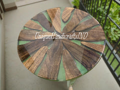 Round Wood Table Top with Clear Epoxy Resin - Handmade Coffee & Dining Table, Unique Resin Furniture, Home Decor Unique Handicrafts IND