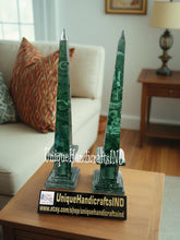 Large Genuine Polished Malachite Obelisks / Malachite Obelisks Set Of 2 Pair / Malachite Semi Precious Stone Inlay Unique Hallway Decor Unique Handicrafts IND
