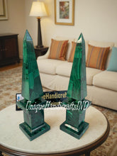 Exceptional Natural Malachite Obelisk / Pair Of Malachite Obelisks / Malachite Crystal Towers / Natural Healing Crystal Point Obelisk Gifts Unique Handicrafts IND