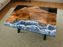 Modern Epoxy Table - Epoxy and Wood Table - Custom Coffee Table, Dining Table, Handmade Resin Furniture, Live Edge Wood, Luxury Home Decor Unique Handicrafts IND