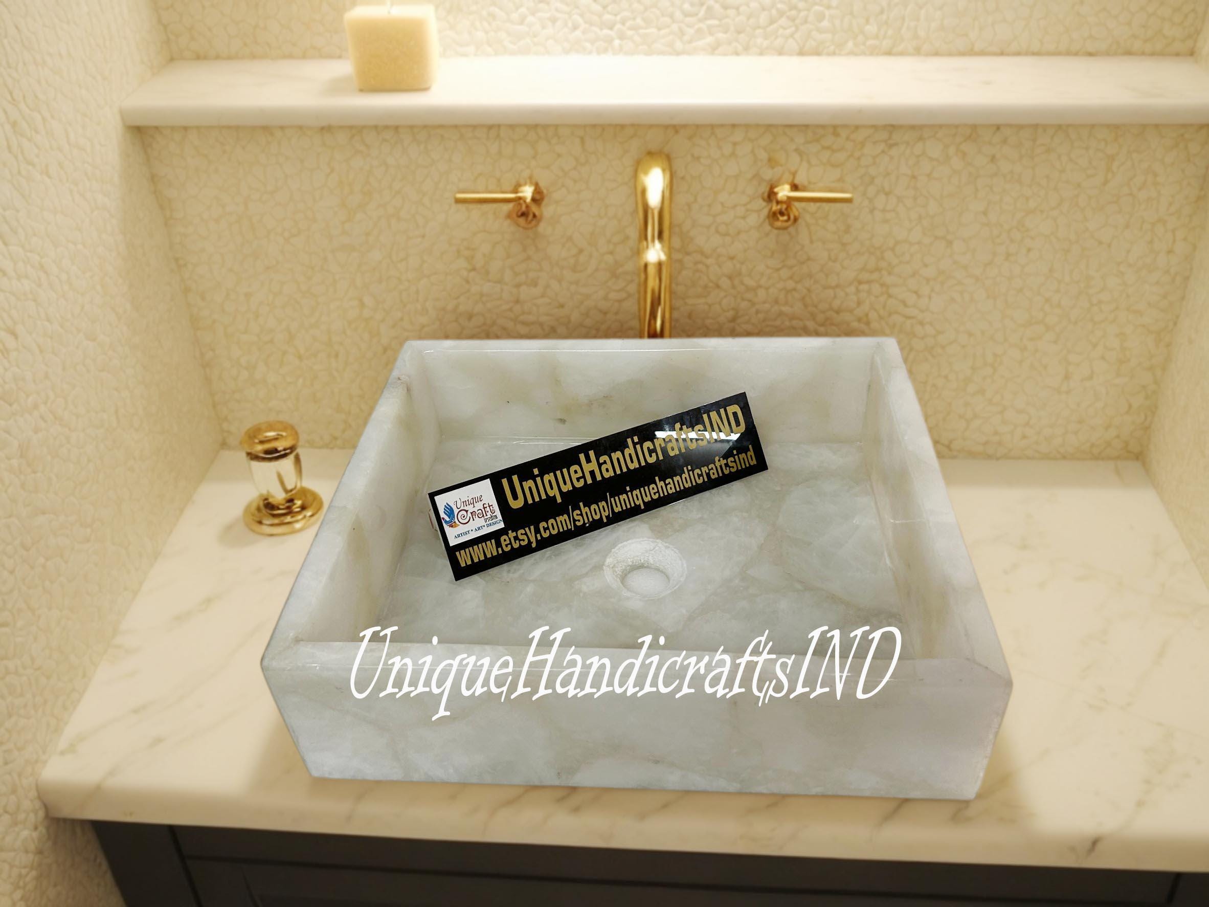 Buy Custom Quartz Sink, Sink Integrated Custom Quartz Countertop, Bathroom Sink, Bathroom Vanity Top, Quartz Vanity Top, Vessel sink Unique Handicrafts IND