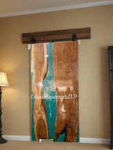 Barn Doors For Sale Custom Interior, Sliding, Wood & Blue Epoxy Resin Art, Single Barn Door Mid Century Modern Interior Unique Handicrafts IND
