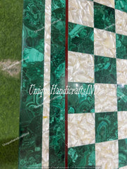 Christmas Gifts Unique chess set Malachite & Mother of Pearls Inlay Stone Mosaic Arts, handmade, luxurious resin Marble chess Board Unique Handicrafts IND