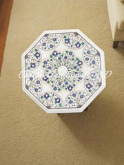 Side Table, Coffee Table, Marble Mid Century Center Table, Pietradura Lapis Lazuli Inlay Floral Art Handmade Furniture gift ideas,home décor Unique Handicrafts IND