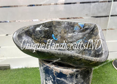 Labradorite stone sink, Labradorite wash basin, Gemstone Sink, Semi precious sink, Live Edge Art Handmade Vanity Sink, Basin Bathroom Sink Unique Handicrafts IND