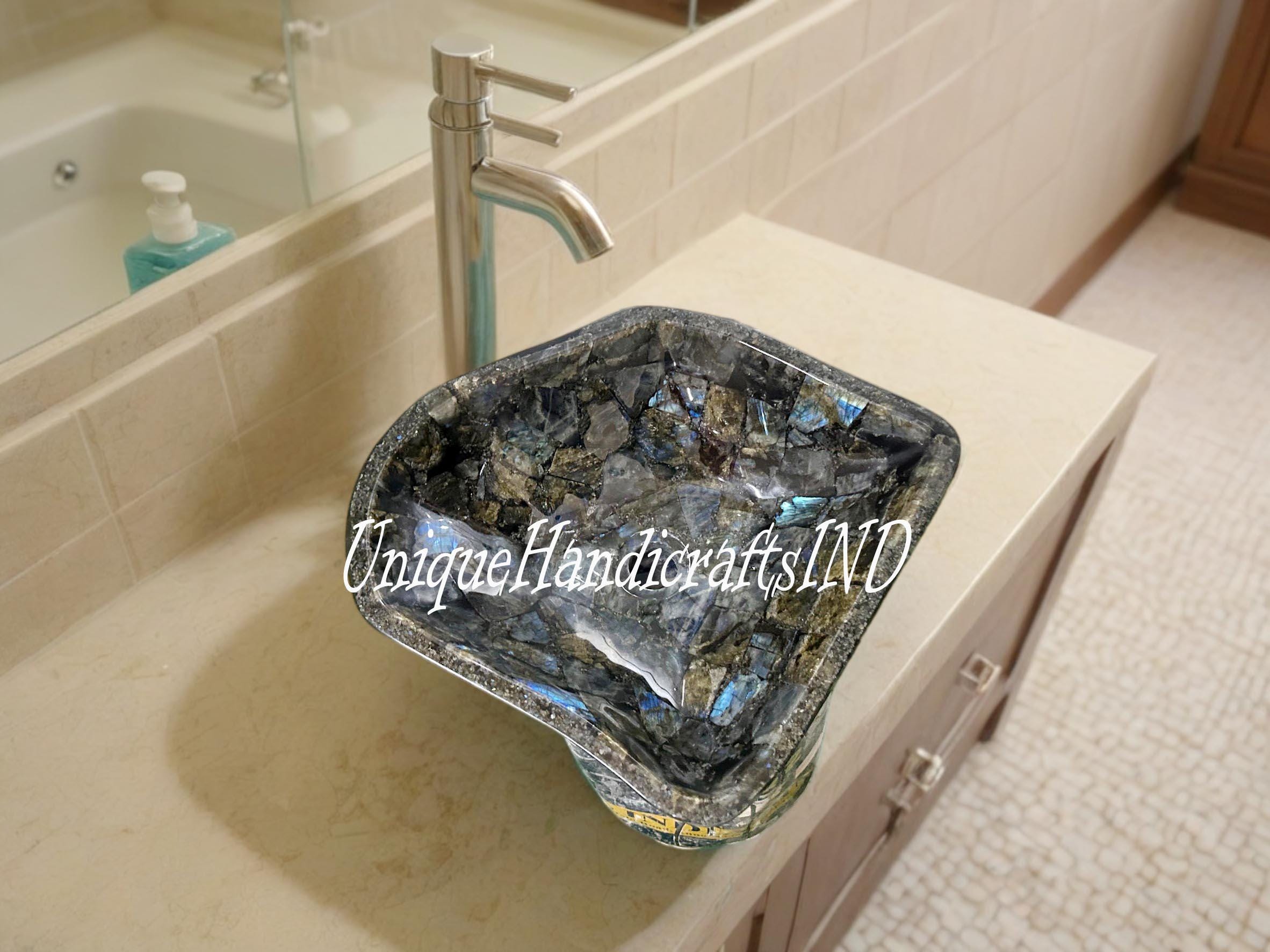 Labradorite stone sink, Labradorite wash basin, Gemstone Sink, Semi precious sink, Live Edge Art Handmade Vanity Sink, Basin Bathroom Sink Unique Handicrafts IND