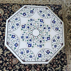 Coffee table Top in White Marble Inlay Art, Indian Taj Mahal Inlaid Art Table Top, Mughal Design Coffee Tables, White Marble Coffee Table Unique Handicrafts IND
