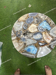 Home Decor Stone Coffee Table, Mid Century Modern Mix Agate Stone Table, Accent Table, Agate Slice table, Geode Agate Table, Side Table Unique Handicrafts IND