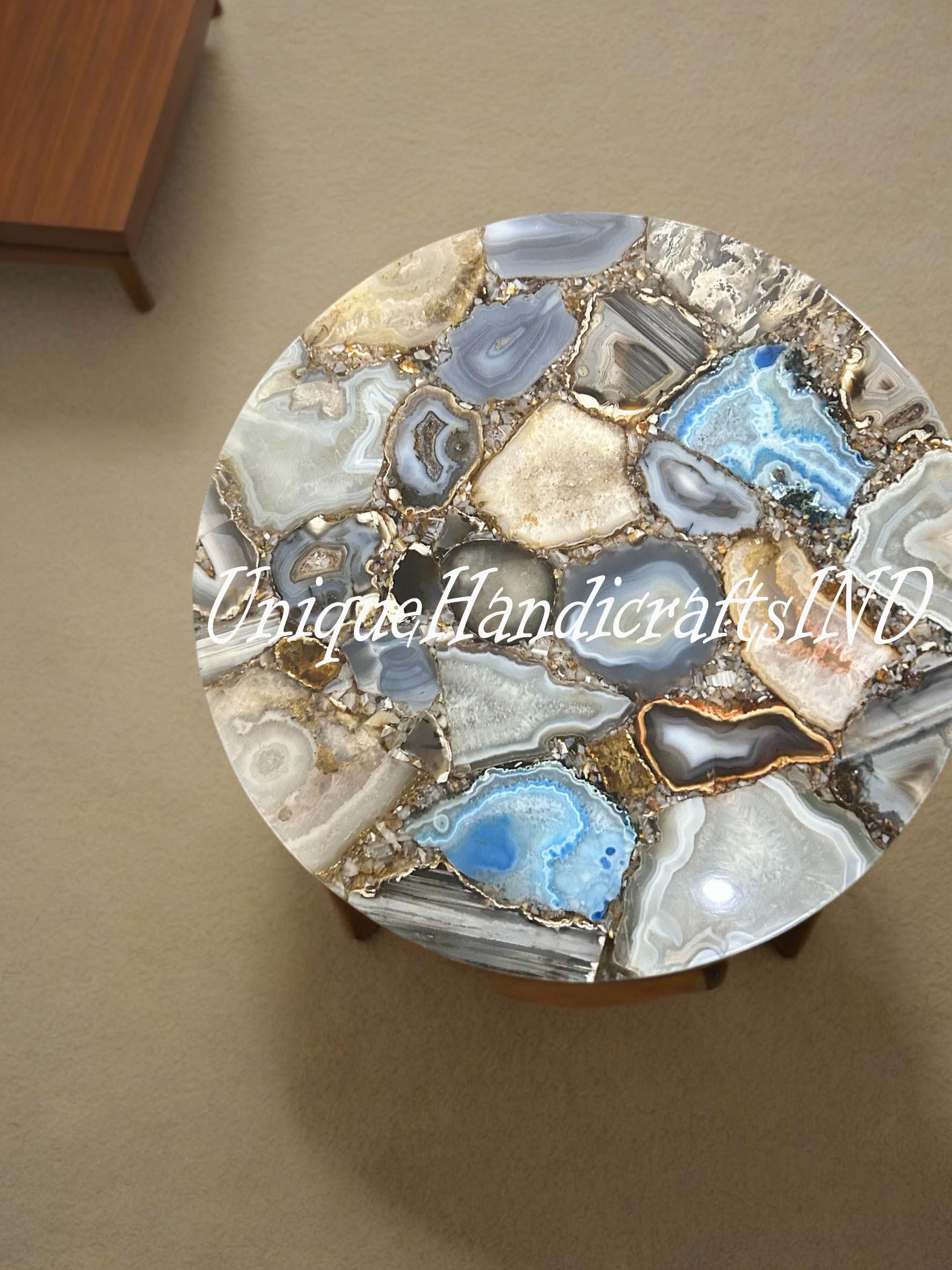 Home Decor Stone Coffee Table, Mid Century Modern Mix Agate Stone Table, Accent Table, Agate Slice table, Geode Agate Table, Side Table Unique Handicrafts IND