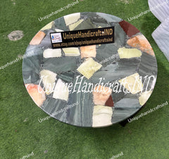 Home Decor Coffee table, Customize Natural Green Agate Stone Round Modern End, Side table, bedside Lamp Table, Living Room Decor Furniture Unique Handicrafts IND